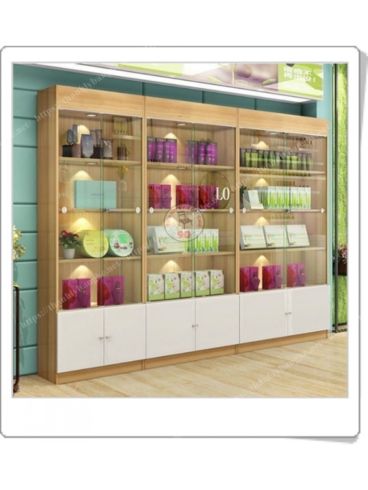 TỦ KÍNH TRƯNG BÀY GỖ CÔNG NGHIỆP CHO SHOP
